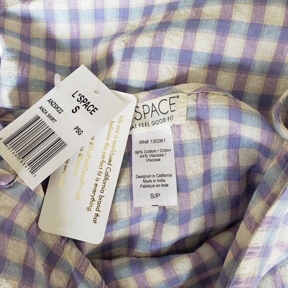 L*Space Anza Gingham Wrap A-Line Midi Skirt Women's Size Small Purple White Blue - Picture 7 of 8